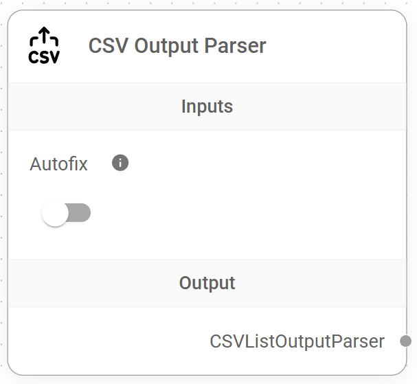 <p>CSV Output Parser Node</p>